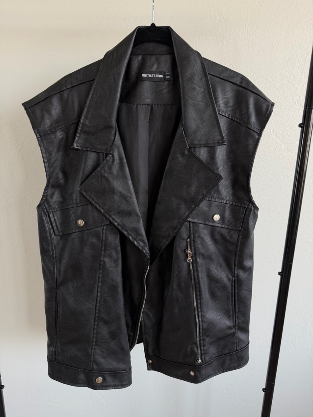 PrettyLittleThing Oversized Black Faux Leather Biker Vest